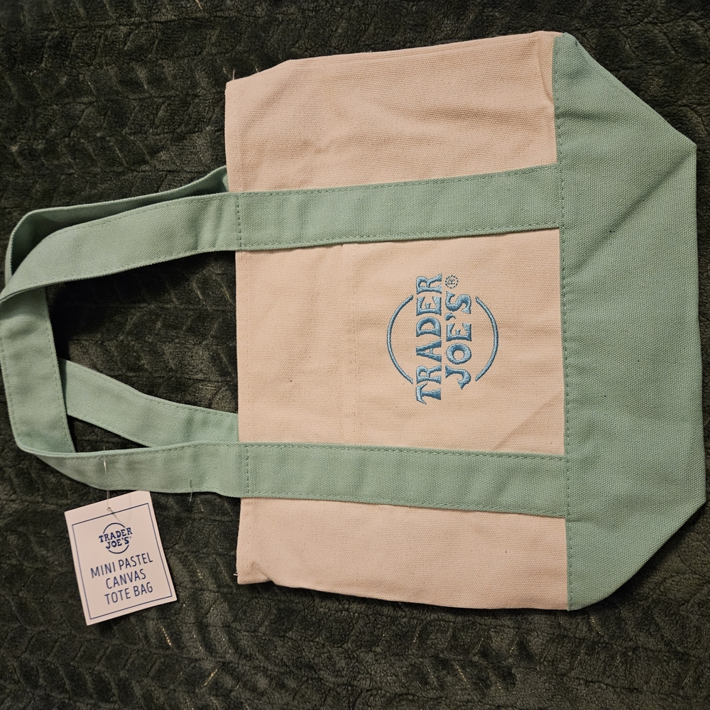 Viral Trader Joes Pastel Canvas Tote Bag - Cream and Green